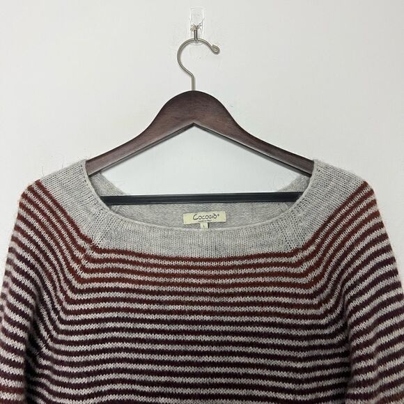 Cocogio Grey Burgundy Gradient Stripe Long Sleeve Wool Mohair Sweater Size Large - Picture 3 of 9